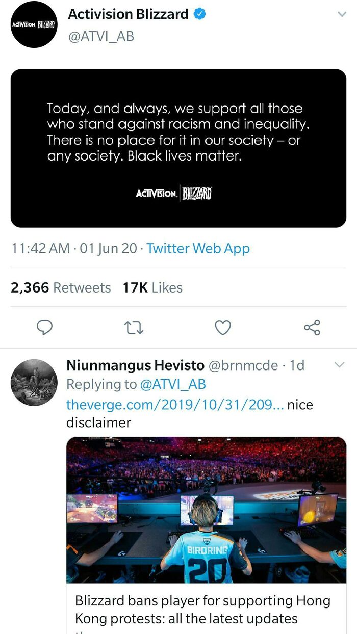 Blizzard Supporting People To Stand Up For Their Cause, Meanwhile