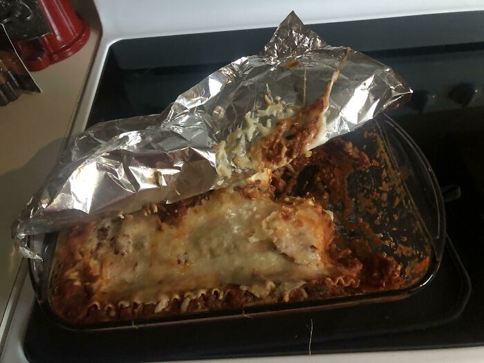 Husband Got The Lasagna Back Out At 9pm Last Night To Get A Second Slice, Forgot To Put It Back And I Didn’t Find It Til 10 Hours Later