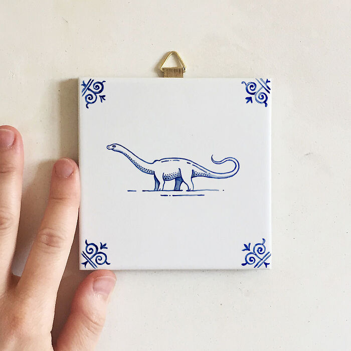 Diplodocus Hand Painted Ceramic Tile