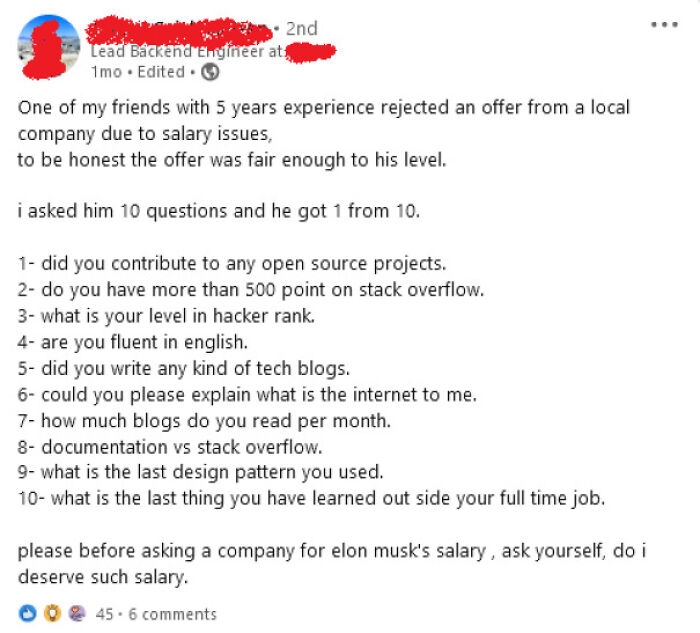 Ah Yes, Linkedin Elitist Gatekeeping At It's Finest!