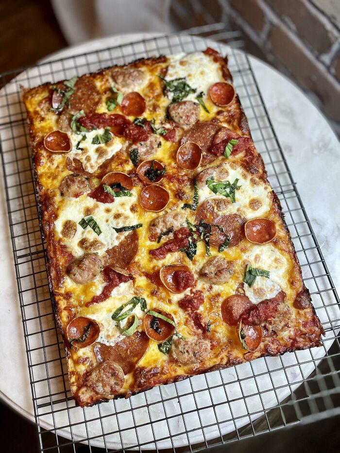 Wife And I Wanted Thanksgiving Pizza. So Made A Detroit Style Round Two!