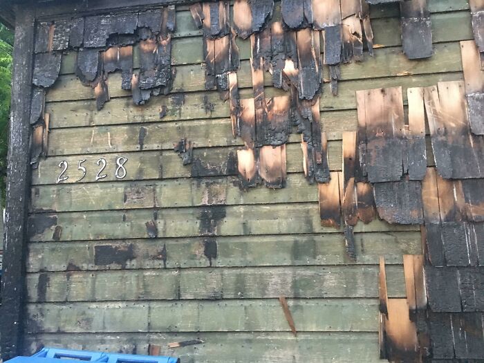 The Siding Burned Off This Garage Revealing More Siding