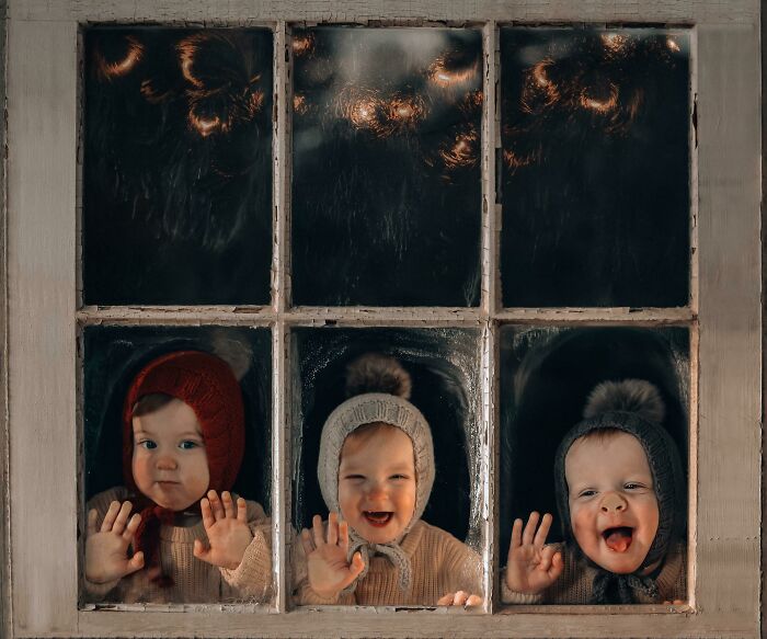 Nuestra tarjeta de Navidad con nuestros trillizos este año