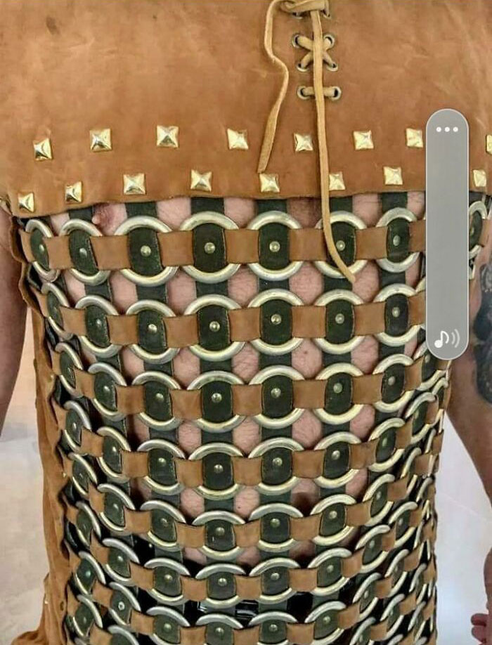 This Brass And Deer Leather Ringmail Shows A Little Too Much Skin For My Taste...