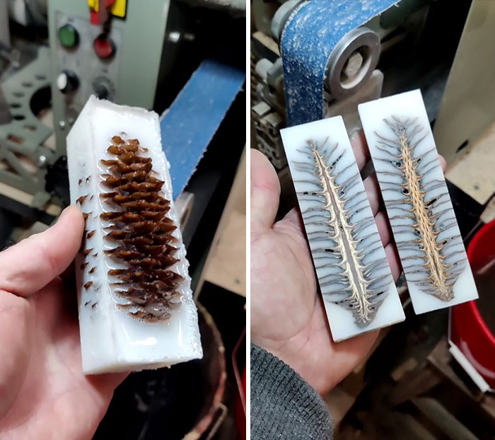 I Made Knife Handle Scales With A Pinecone In Resin. Can't Wait To Put These On A Chefs Knife