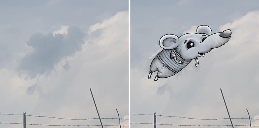 Artist Created Drawings Inspired By Cloud Shapes