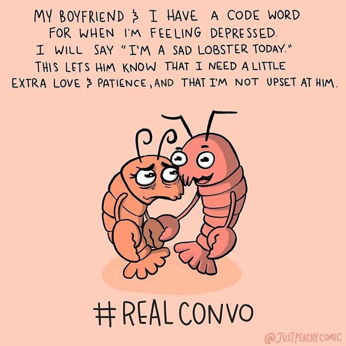 Illustration of two lobsters having a real convo, depicting mental health and communication in relationships.