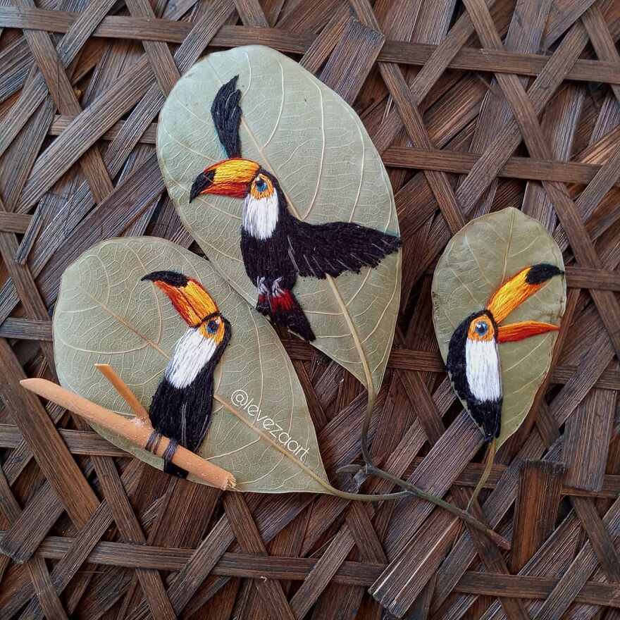 Brazilian Artist Conquers The Internet Making Embroidery On Tree Leaves