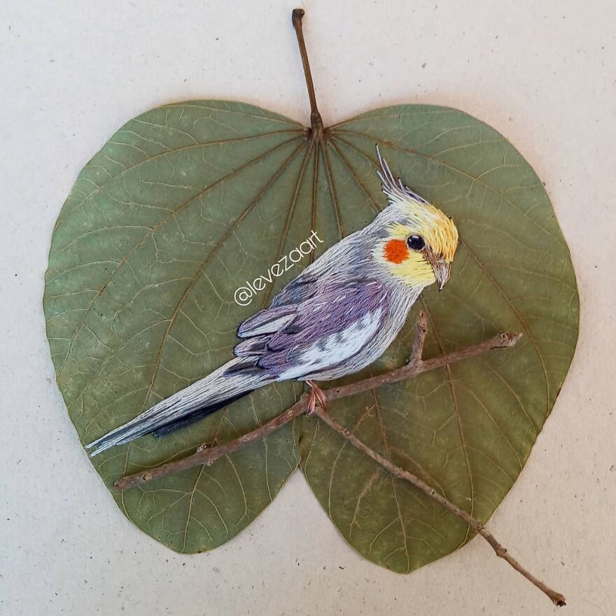 Brazilian Artist Conquers The Internet Making Embroidery On Tree Leaves
