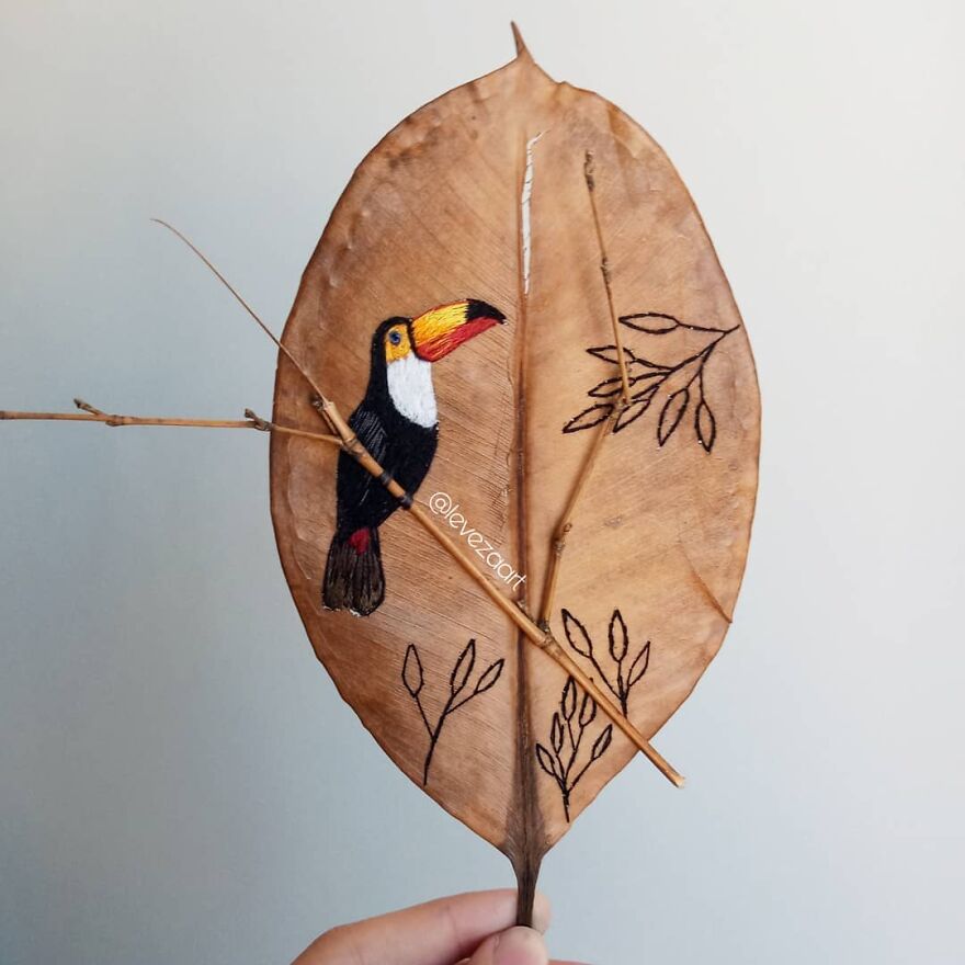 Brazilian Artist Conquers The Internet Making Embroidery On Tree Leaves