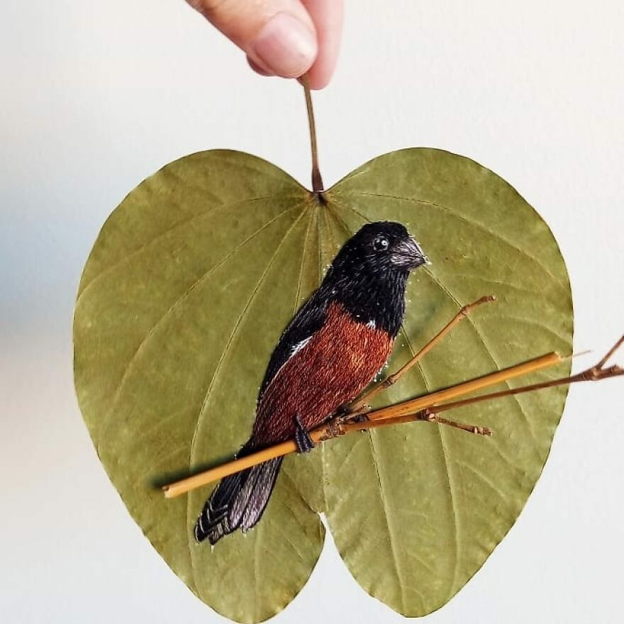 Brazilian Artist Conquers The Internet Making Embroidery On Tree Leaves