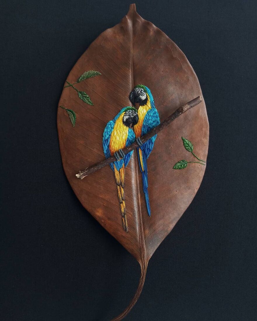 Brazilian Artist Conquers The Internet Making Embroidery On Tree Leaves