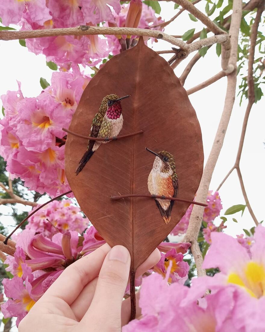 Brazilian Artist Conquers The Internet Making Embroidery On Tree Leaves