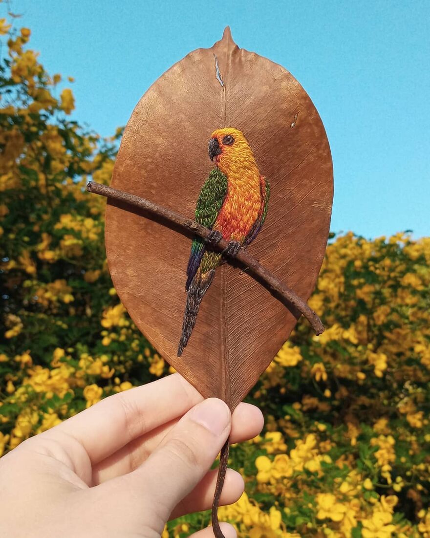 Brazilian Artist Conquers The Internet Making Embroidery On Tree Leaves