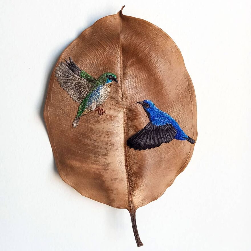 Brazilian Artist Conquers The Internet Making Embroidery On Tree Leaves