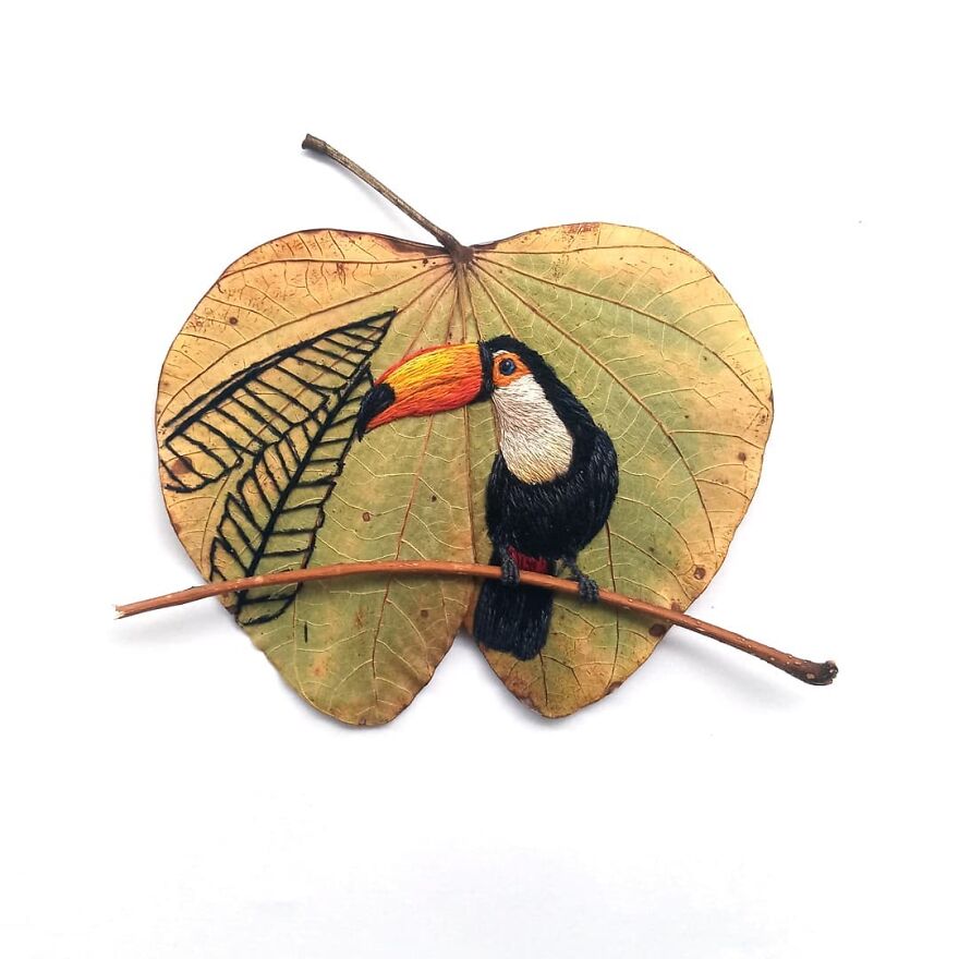 Brazilian Artist Conquers The Internet Making Embroidery On Tree Leaves
