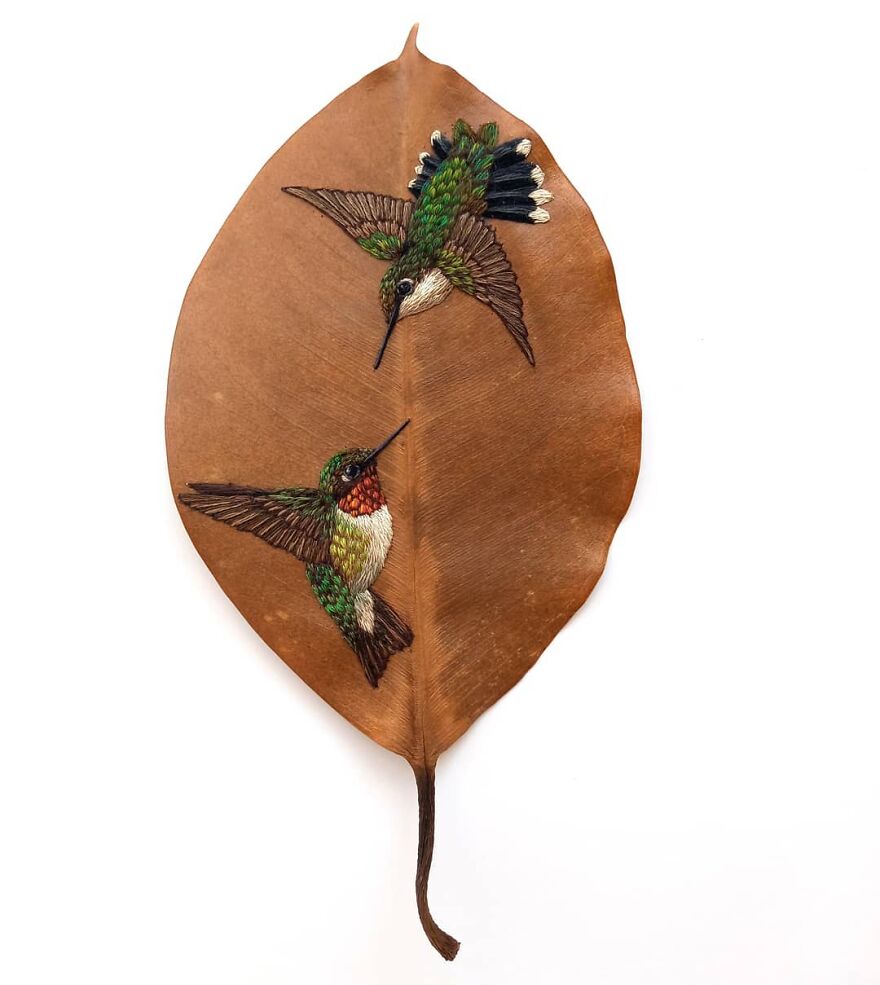 Brazilian Artist Conquers The Internet Making Embroidery On Tree Leaves