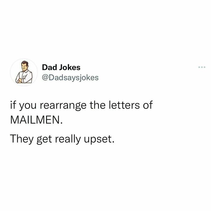 Instagram account shares punny dad joke about rearranging "MAILMEN" letters humorously.