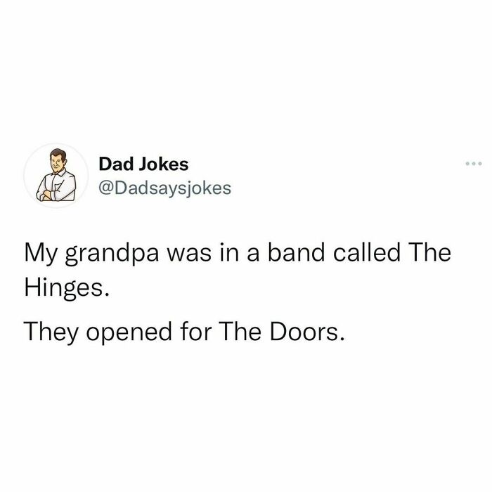 Dad joke text about a band called The Hinges opening for The Doors; punny humor from Instagram.