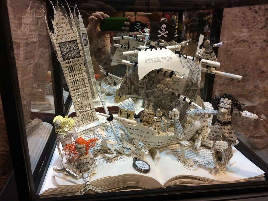 "By Hook Or Crook, I'll Get The One Who Steals My Book!" - Disney D23 Expo Finalist Peter Pan Book Sculpture "By Hook Or Crook, I'll Get The One Who Steals My Book!" - Disney D23 Expo Finalist Peter Pan Book Sculpture