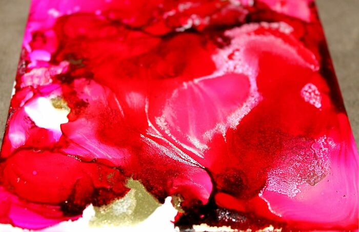 Fire Painting With Alcohol Inks On Ceramic Tile.