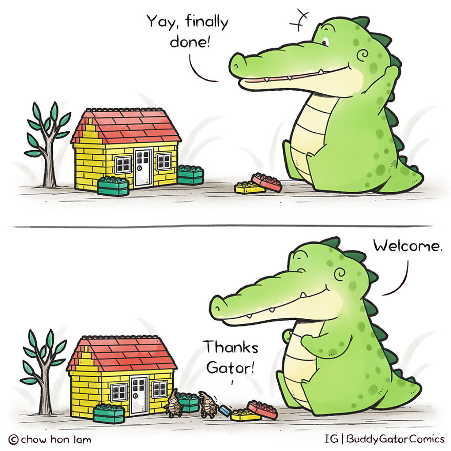 Here Are My 28 Most Recent Buddy Gator Comics To Continue Spreading The Positive Vibes.