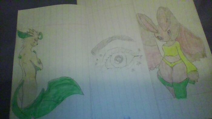 Leaf-Eon As A Human,rabbit As A Human And An Eye.