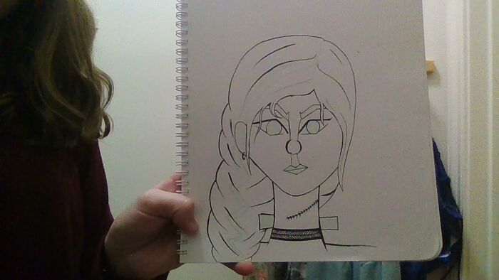 Frankenstein's Monster's Wife's Daughter. ¯_(ツ)_/¯ Basically, Frankenstein's Monster's Wife Was Previously Married To His Cousin. ¯_(ツ)_/¯ I Messed Up On Her Chin And Nose Really Bad, And Am Not Done Yet But I'm Really Proud Of It Still.