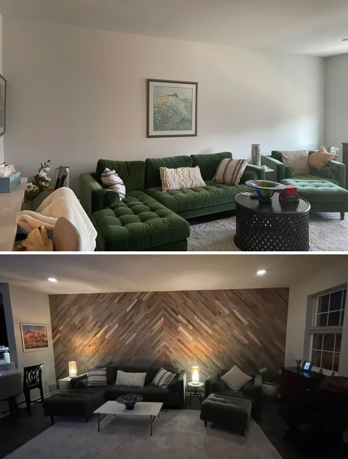 My Client Said She Wanted An Accent Wall, And It Spiraled From There. Here’s A 9’ By 20’ Reclaimed Chevron