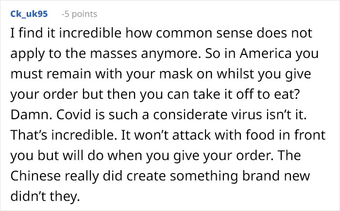 Restaurant Finds This Anti-Masker's 1-Star Review So Ridiculous That They Put It On A T-Shirt And People Are Loving It