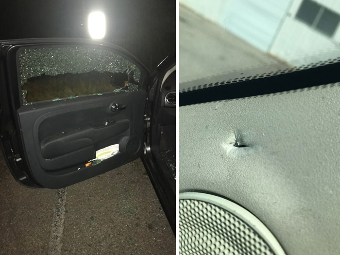 I Heard Gunshots Outside Right Before Heading To Work, I Waited About 10 Minutes Before I Went Out To My Car And Found This. Glad I Wasn’t In The Car