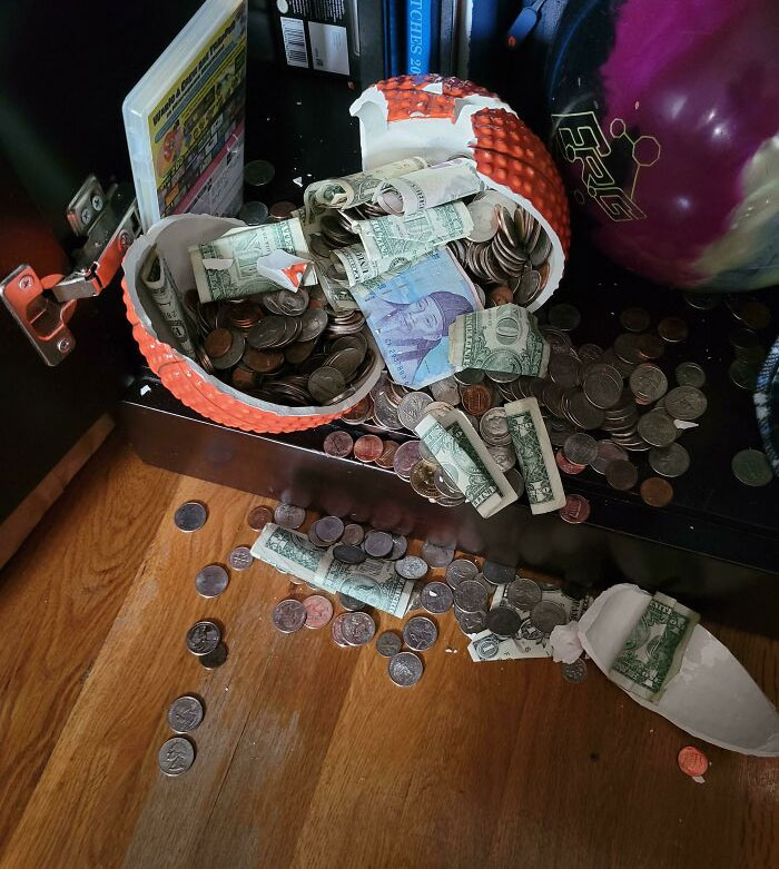 Portable Battery Fell And Broke My Ceramic Lakers Basketball Piggy Bank That I've Been Using Since I Was 10