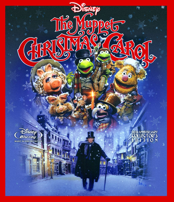 Poster of The Muppet Christmas Carol featuring Muppets in festive attire against a winter city backdrop.