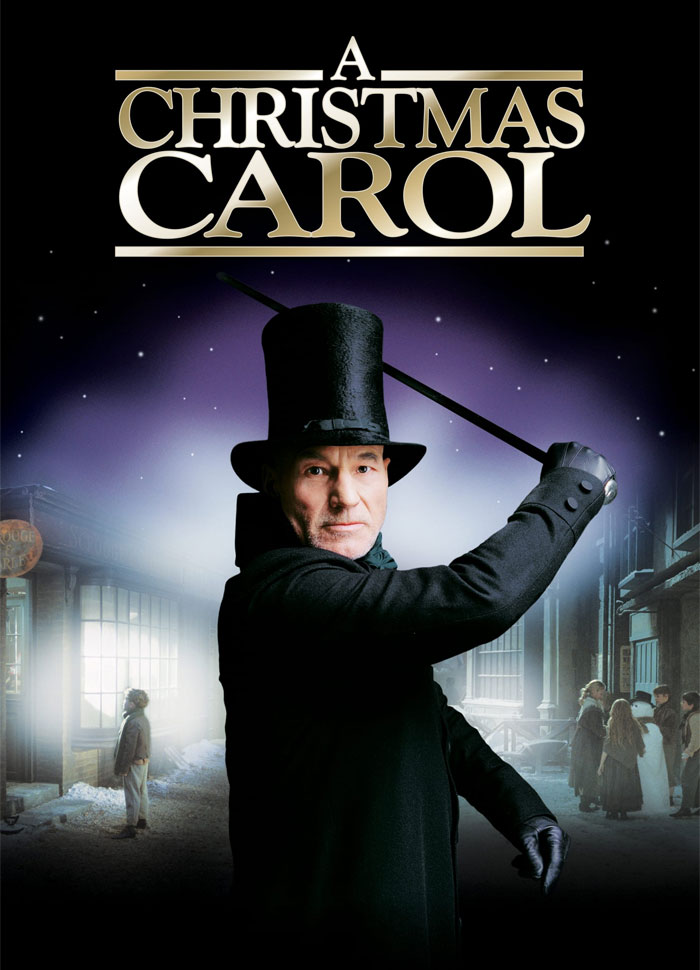Cover image of "A Christmas Carol" featuring a man in a black coat and top hat, holding a cane.