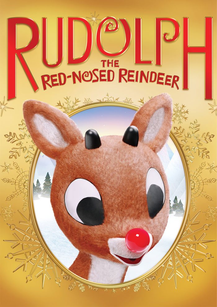 Rudolph the Red-Nosed Reindeer movie poster, featuring Rudolph with a glowing red nose against a festive background.