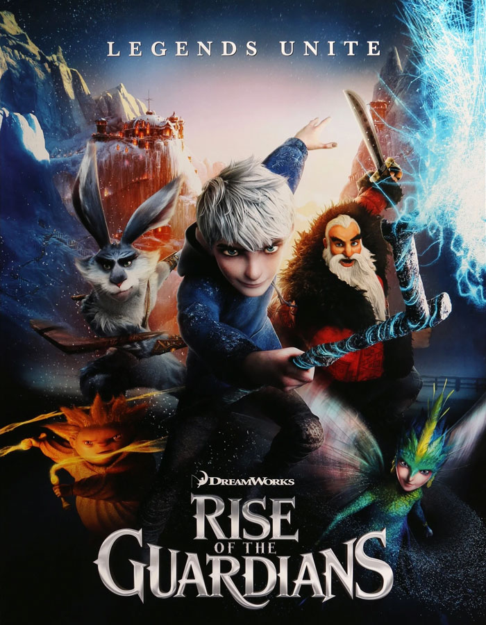 "Rise of the Guardians characters in action pose, a best Christmas movie choice."