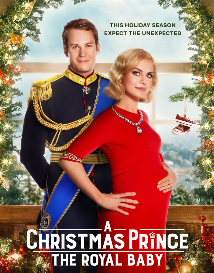 Royal couple posing with a Christmas theme, promoting one of the best Christmas movies to watch for the holidays.