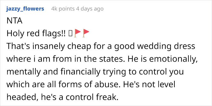 &ldquo;Only Smart Brides Save Money&rdquo;: Fianc&eacute; Loses It After Finding Out His Wife-To-Be Spent $400 Of Her Own Money On A Wedding Dress