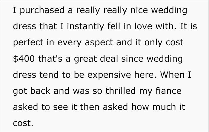 &ldquo;Only Smart Brides Save Money&rdquo;: Fianc&eacute; Loses It After Finding Out His Wife-To-Be Spent $400 Of Her Own Money On A Wedding Dress