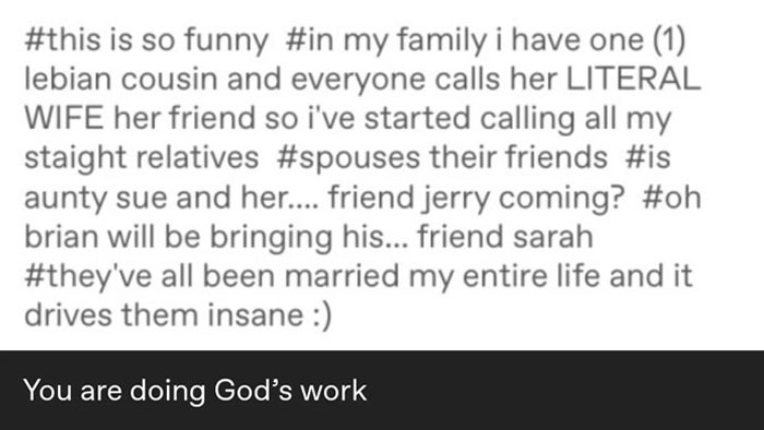 Screenshot of a social media post showing chaotic good actions involving family and friends with supportive comments.