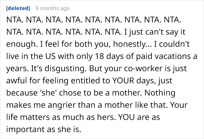 Childless Woman Refuses To Give 6 Of Her Paid Vacation Days To A Coworker With Three Kids, Office Drama Ensues