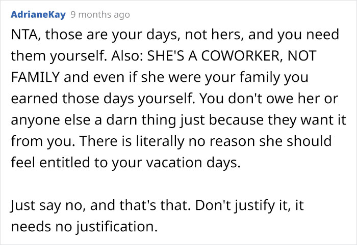 Childless Woman Refuses To Give 6 Of Her Paid Vacation Days To A Coworker With Three Kids, Office Drama Ensues