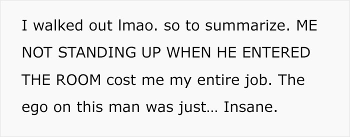 Delusional Boss Instructs His Female Employee To Stand Up Every Time He Enters The Room