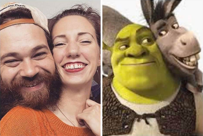 On The Left Is The Photo I Posted Of My Boyfriend And I, On The Right Is His Response