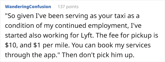 Person Gives Boss Ride Home, Ends Up Their Personal Driver Against Their Will