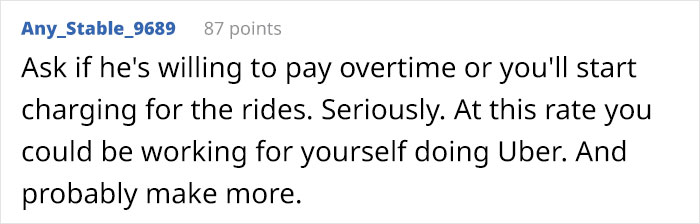 Person Gives Boss Ride Home, Ends Up Their Personal Driver Against Their Will