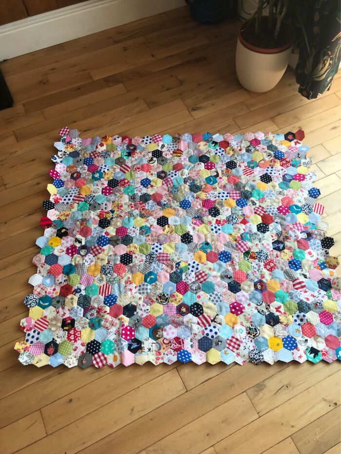 This Is English Paper Pieced Patchwork That Is Still A Wip. Made From Scraps,it Will Be A Quilt