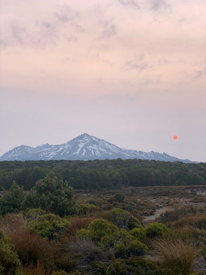 Sun Set Over Mt Ruapehu, Tongariro. At Iona
