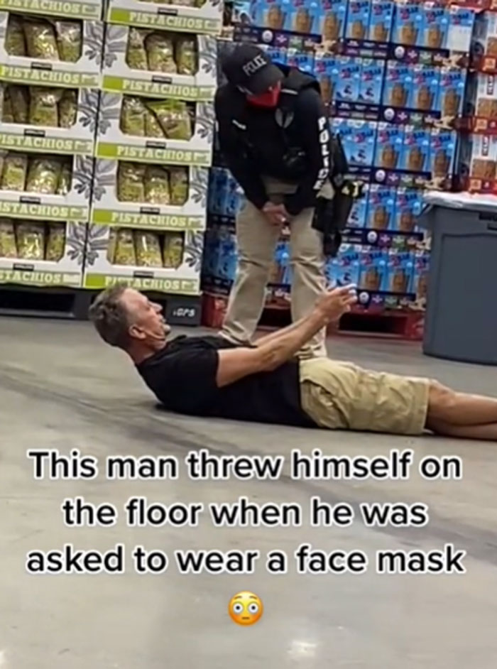 Anti-Masker Gets Roasted Online For Lying On Costco Floor For 8 Minutes To Protest Mask Requirements