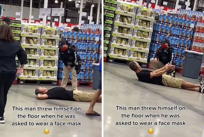 Anti-Masker Gets Roasted Online For Lying On Costco Floor For 8 Minutes To Protest Mask Requirements